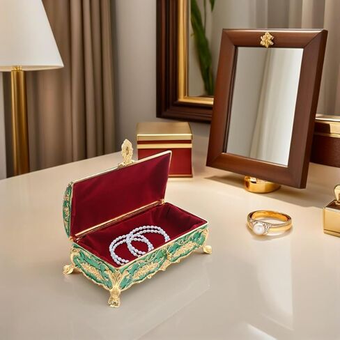 Ciieeo Vintage Metal Jewelry Box Small Enameled Trinket Box Organizer Rectangular Treasure Chest Box Decorative Box Keepsake Case for Women Girls in Saudi Arabia