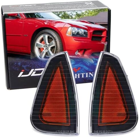 iJDMTOY OE-Spec أغطية مصابيح جانبية للعدسة السوداء الداكنة الكاملة متوافقة مع شاحن دودج 2006-2010، استبدل العلامات الجانبية OEM الكهرمانية/الشفافة in Kuwait