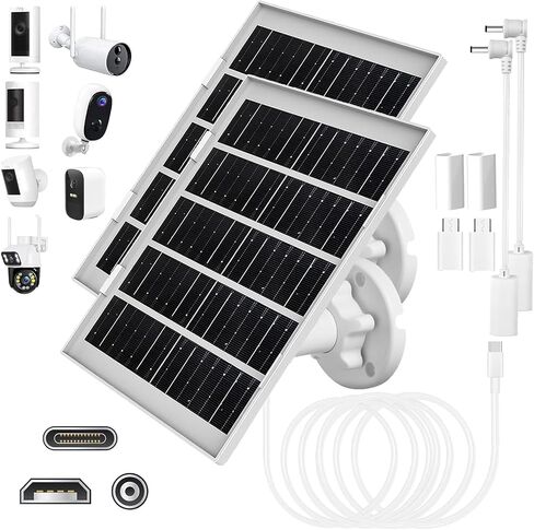 8W Solar Panel Charger for Outdoor Security Cameras, with Micro USB/USB-C and DC (35 x 135) Port, Fits Ring/Eufy/Wyze/Bird Feeder Camera, 13ft Cable, Fast Charging (2 Pack) in Saudi Arabia