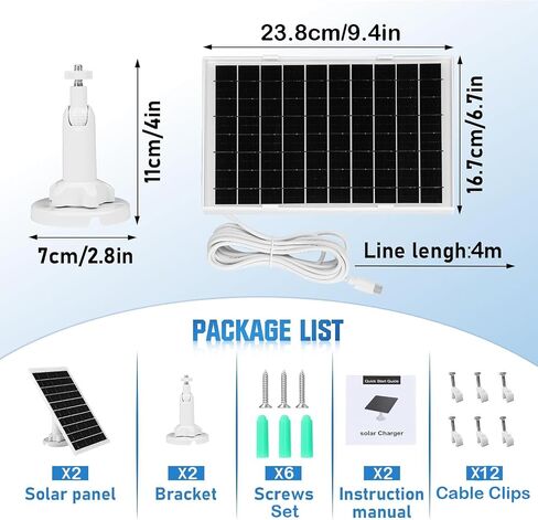 8W Solar Panel Charger for Outdoor Security Cameras, with Micro USB/USB-C and DC (35 x 135) Port, Fits Ring/Eufy/Wyze/Bird Feeder Camera, 13ft Cable, Fast Charging (2 Pack) in Saudi Arabia