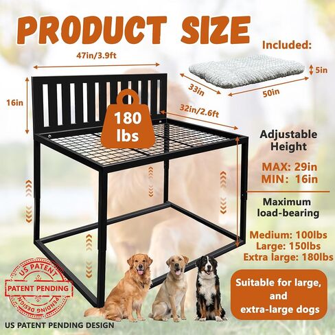 Beside Dog Bed,Dog Bunk Beds for Large Dogs,Metal Dogs Bed Frame with Removable Cushion,Large in Kuwait