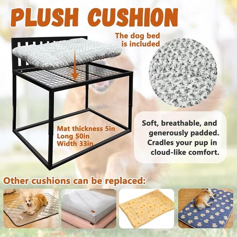 Beside Dog Bed,Dog Bunk Beds for Large Dogs,Metal Dogs Bed Frame with Removable Cushion,Large in Kuwait