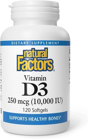 Natural Factors، فيتامين د3 10000 وحدة دولية (250 ميكروجرام)، يدعم العظام القوية والعضلات ووظيفة المناعة، 120 كبسولة هلامية in Saudi Arabia