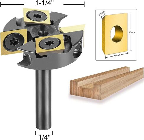 SpeTool 1/4 Inch Shank 1-1/4" Cutting Diameter Spoilboard Surfacing Router Bit 2+2 Inserts Cutter Planing Bit Flycutter Leveler Slab Flattening Router Bit Woodworking Milling Cutter in Kuwait