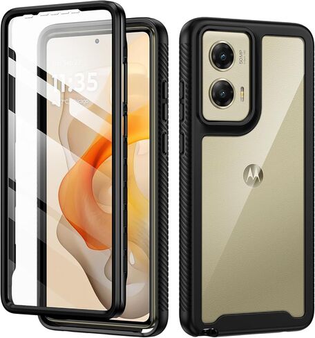 حافظة seacosmo لهاتف Motorola Moto G 5G (2023)/Power 5G (2023)، مع واقي شاشة مدمج، غطاء هاتف حماية مقاوم للصدمات لكامل الجسم، أسود in Saudi Arabia