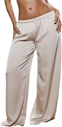 GORGLITTER Women's Y2k Wide Leg Baggy Palazzo Pants Drawstring Waist Loose Trousers Satin Loungewear in Saudi Arabia