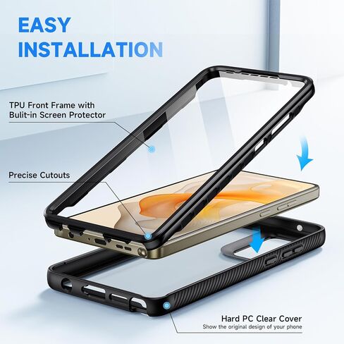 حافظة seacosmo لهاتف Motorola Moto G 5G (2023)/Power 5G (2023)، مع واقي شاشة مدمج، غطاء هاتف حماية مقاوم للصدمات لكامل الجسم، أسود in Saudi Arabia
