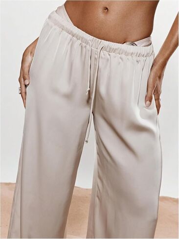 GORGLITTER Women's Y2k Wide Leg Baggy Palazzo Pants Drawstring Waist Loose Trousers Satin Loungewear in Saudi Arabia