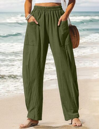 Women's Summer Elastic Waist Palazzo Pants Loose Wide Leg Trousers with Pockets in Saudi Arabia