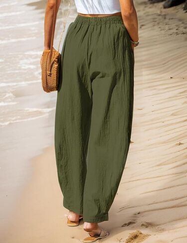 Women's Summer Elastic Waist Palazzo Pants Loose Wide Leg Trousers with Pockets in Saudi Arabia