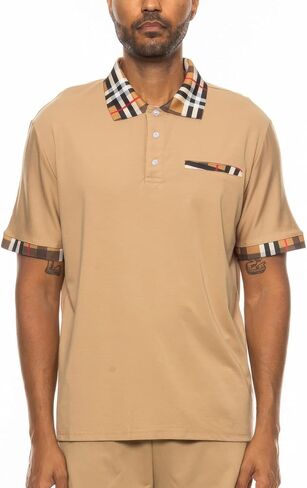 Men's Checkered Collar Polo Shirt, Cotton Blend, Short Sleeve, Regular Fit, Multiple Colors, S-3XL in Saudi Arabia