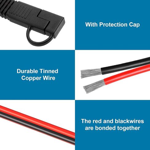 كابل تمديد XRDS -RF SAE بطول 10 أقدام - سلك نحاسي معلب عالي التحمل 10AWG مع موصلات طرفية لكابل بطارية SAE لتطبيقات السيارات والمركبات الترفيهية والبحرية والطاقة الشمسية. in Kuwait