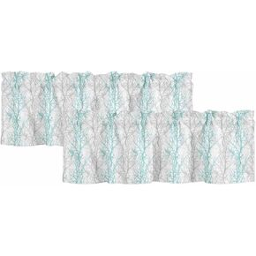 Aqua Grey Botanical Curtain Valances for Windows, Vertical Branch Kitchen Valance Window Treatments Panel 2 Pack, Aesthetics Art Rod Pocket Short Curtains for Bathroom Bedroom 54 x 18 Inch in Saudi Arabia