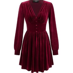 CIDER Womens Velvet V Neck Long Sleeve Mini Dress Party Cocktail in Kuwait