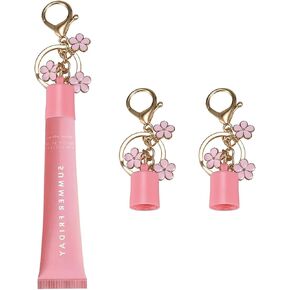 Lip Gloss Keychain for Summer Fridays + Lip Balm Keychain 2-Pack | Anti-Loss Design, Pink Flower Charm | Cute Bag & Key Accessory for Daily Carry in Saudi Arabia