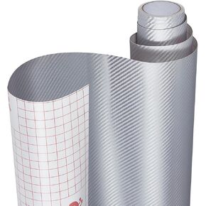 Black Carbon Fiber Car Wrap Vinyl Outdoor/Interior Realistic Carbon Design Vinyl Wrap for Cars, Boat, Bike (Silver, 60inch x 100ft) in Kuwait