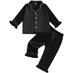 Multitrust Baby Girls Boys Silk Pajamas Set Solid Long Sleeve Button Down Shirts Tops and Pants Infant Satin Pj Lounge Sets in Kuwait