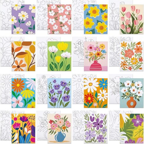 VOCHIC 16 Pcs Sip and Paint Pre Drawn Canvas for Adult Beginner Painting Art Stretched Outline Canvas for Girls Date Night DIY Party Supplies Gift(8x10in) in Kuwait