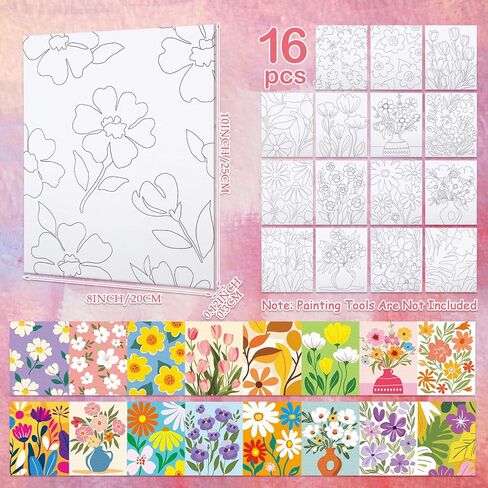 VOCHIC 16 Pcs Sip and Paint Pre Drawn Canvas for Adult Beginner Painting Art Stretched Outline Canvas for Girls Date Night DIY Party Supplies Gift(8x10in) in Kuwait