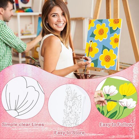 VOCHIC 16 Pcs Sip and Paint Pre Drawn Canvas for Adult Beginner Painting Art Stretched Outline Canvas for Girls Date Night DIY Party Supplies Gift(8x10in) in Kuwait