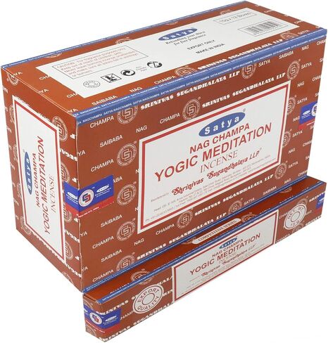 SATYA Nag Champa Yogic Meditation Agarbatti | Handrolled Masala Incense Sticks | 12 Packs of 15 Grams Each in a Box | Export Quality Product in Saudi Arabia