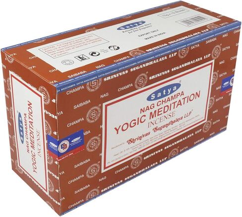 SATYA Nag Champa Yogic Meditation Agarbatti | Handrolled Masala Incense Sticks | 12 Packs of 15 Grams Each in a Box | Export Quality Product in Saudi Arabia