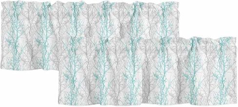 Aqua Grey Botanical Curtain Valances for Windows, Vertical Branch Kitchen Valance Window Treatments Panel 2 Pack, Aesthetics Art Rod Pocket Short Curtains for Bathroom Bedroom 54 x 18 Inch in Saudi Arabia