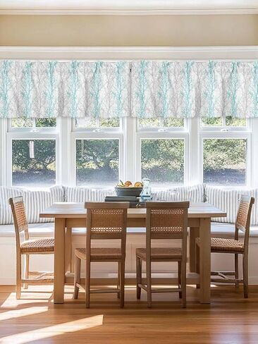 Aqua Grey Botanical Curtain Valances for Windows, Vertical Branch Kitchen Valance Window Treatments Panel 2 Pack, Aesthetics Art Rod Pocket Short Curtains for Bathroom Bedroom 54 x 18 Inch in Saudi Arabia