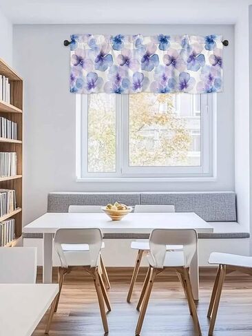Window Treatment Valance Curtain, Blue Purple Flowers Pansy Shade Short Curtain for Kitchen Bathroom Living Room Bedroom Privacy Rod Pocket Drapes 54" W x 18" L 1 Panel in Saudi Arabia