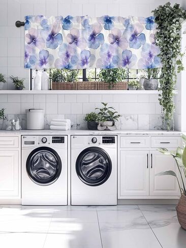 Window Treatment Valance Curtain, Blue Purple Flowers Pansy Shade Short Curtain for Kitchen Bathroom Living Room Bedroom Privacy Rod Pocket Drapes 54" W x 18" L 1 Panel in Saudi Arabia