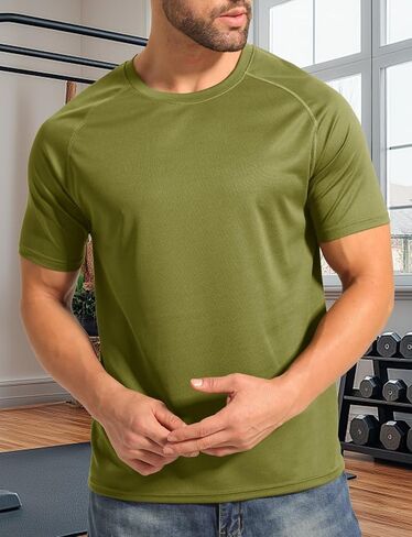 Mens Athletic T-Shirts Moisture Wicking Running Workout Shirt Short Sleeve Gym Tops Lightweight Crew Neck 2025 in Saudi Arabia