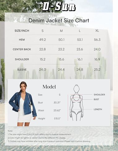 D-Sun Women Cropped Denim Jacket Short Jean Trench Coat V Neck Collared Long Sleeve Button Denim Trench Jacket with Pocket in Saudi Arabia