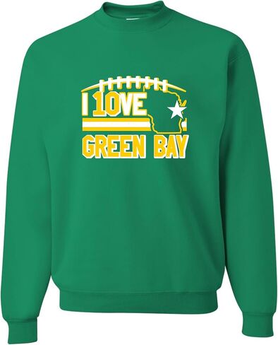 Go All Out I Love Green Bay Wisconsin Outline Mens Youth Sweatshirt Crewneck in Saudi Arabia