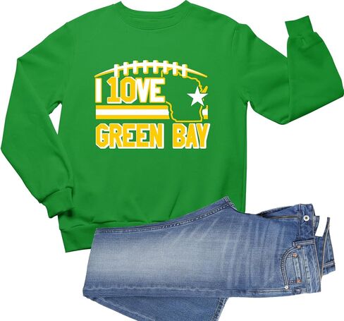 Go All Out I Love Green Bay Wisconsin Outline Mens Youth Sweatshirt Crewneck in Saudi Arabia