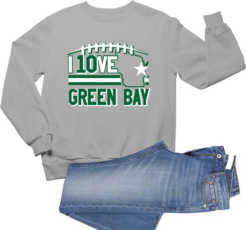 Go All Out I Love Green Bay Wisconsin Outline Mens Youth Sweatshirt Crewneck in Saudi Arabia