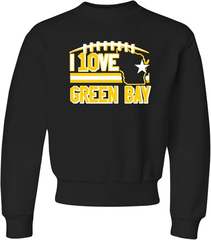 Go All Out I Love Green Bay Wisconsin Outline Mens Youth Sweatshirt Crewneck in Saudi Arabia