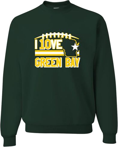 Go All Out I Love Green Bay Wisconsin Outline Mens Youth Sweatshirt Crewneck in Saudi Arabia