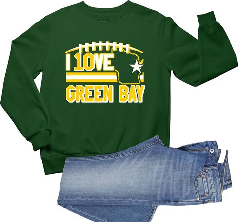 Go All Out I Love Green Bay Wisconsin Outline Mens Youth Sweatshirt Crewneck in Saudi Arabia