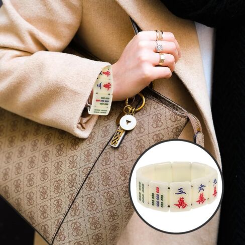 Mahjong Tiles Bracelet: Stretchy Chinese Mahjong Beads Bracelet Creative Funny Bangle Jewelry for Unisex Women Men in Saudi Arabia