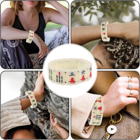 Mahjong Tiles Bracelet: Stretchy Chinese Mahjong Beads Bracelet Creative Funny Bangle Jewelry for Unisex Women Men in Saudi Arabia