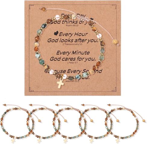6 PCS Cross Bracelet,Christian Gifts for Women,Catholic Inspirational Gifts for Women,Drawstring Beaded Natural Stone Bracelets for Unisex Adult in Saudi Arabia