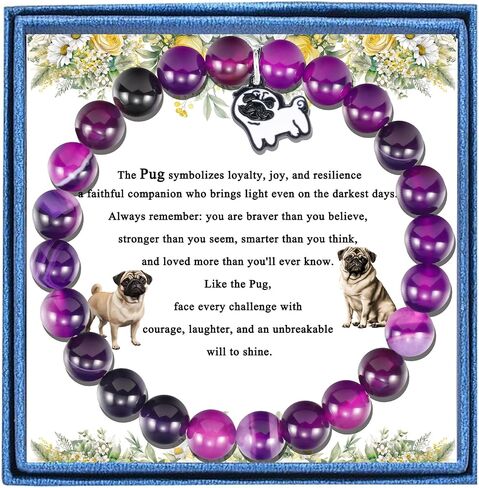 LIUANAN Pug Charm Amethyst Bracelet for Women Natural Amethyst Crystal Jewelry for Animal Lovers Inspirational Birthday Gift for Daughter Niece Friend Dog Lover Faith Bracelet in Kuwait