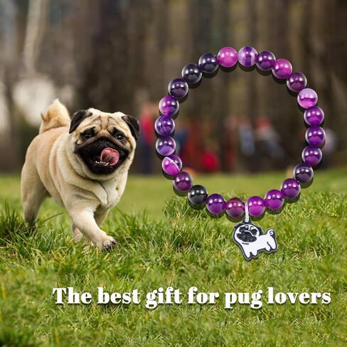 LIUANAN Pug Charm Amethyst Bracelet for Women Natural Amethyst Crystal Jewelry for Animal Lovers Inspirational Birthday Gift for Daughter Niece Friend Dog Lover Faith Bracelet in Kuwait