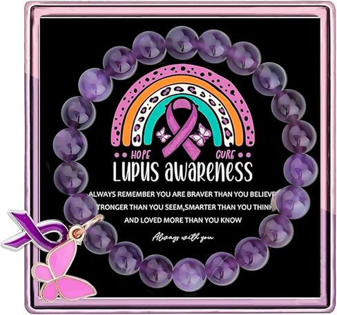 ARHTF Lupus Awareness Bracelet Purple Ribbon Butterfly Lupus Awareness Bracelet Lupus Products Lupus Support Lupus Gifts for Women Family Gifts for Lupus Patients in Saudi Arabia