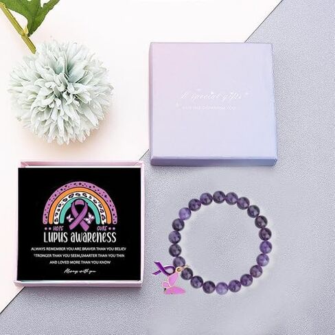 ARHTF Lupus Awareness Bracelet Purple Ribbon Butterfly Lupus Awareness Bracelet Lupus Products Lupus Support Lupus Gifts for Women Family Gifts for Lupus Patients in Saudi Arabia