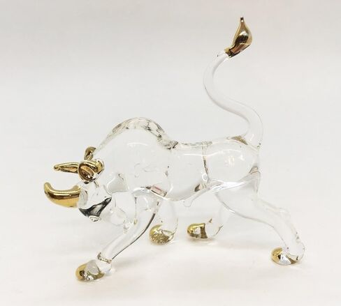 WitnyStore Tiny 2" Long Brown Charging Bull Figurine - Miniature Hand Blown Glass Bulls Small Crystal Ox Oxen Bovine Cattle Animals Decorative Collectible Figurines Home Décor Gifts in Saudi Arabia