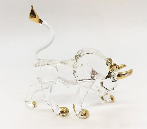 WitnyStore Tiny 2" Long Brown Charging Bull Figurine - Miniature Hand Blown Glass Bulls Small Crystal Ox Oxen Bovine Cattle Animals Decorative Collectible Figurines Home Décor Gifts in Saudi Arabia
