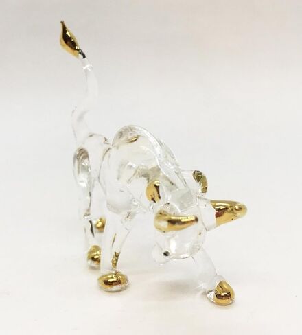 WitnyStore Tiny 2" Long Brown Charging Bull Figurine - Miniature Hand Blown Glass Bulls Small Crystal Ox Oxen Bovine Cattle Animals Decorative Collectible Figurines Home Décor Gifts in Saudi Arabia