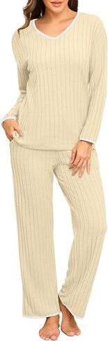PrinStory Womens Pajamas Set Fall and Winter Ladies Pjs Long Sleeve 2 Piece Pajama Lounge Sets in Kuwait