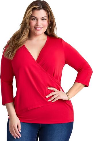 Avenue Women's Plus Size Side Ruched Faux Wrap Top in Saudi Arabia